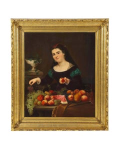 A Beautiful Oil on Canvas Portrait Painting of a Fruit Seller, 19th Century