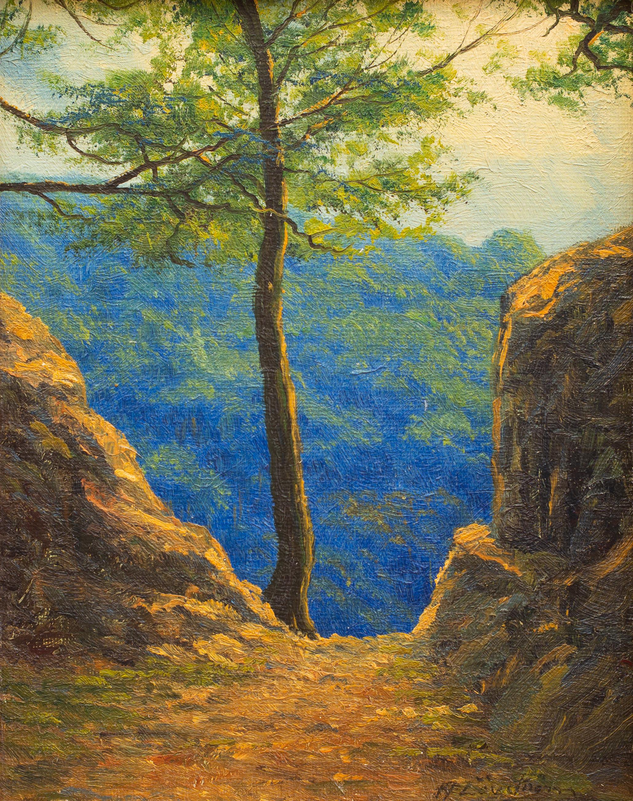 Una hermosa vista al final del camino, c. 1940-50, Pintura al óleo sobre lienzo - Painting Naturalista de Unknown