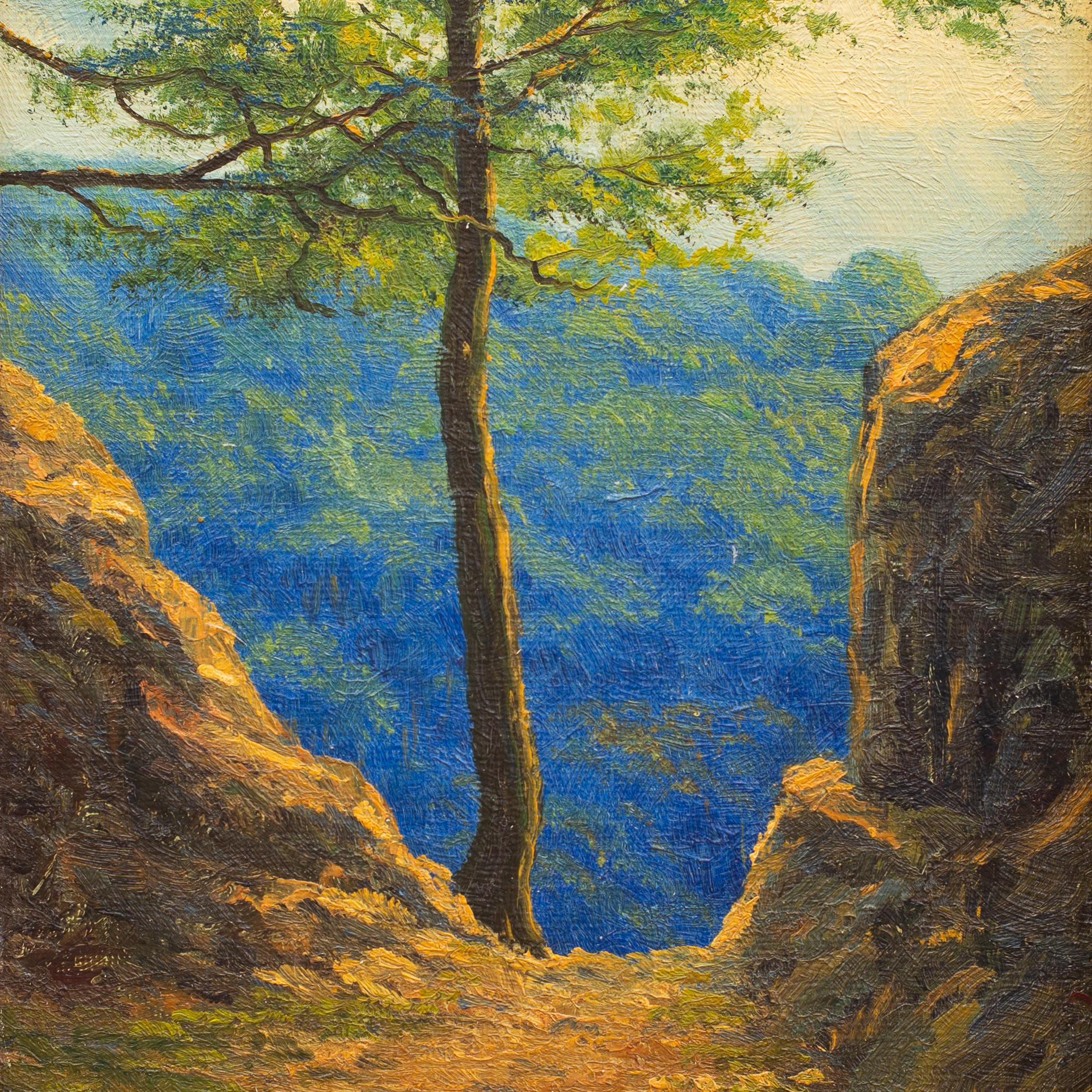 Una hermosa vista al final del camino, c. 1940-50, Pintura al óleo sobre lienzo en venta 1