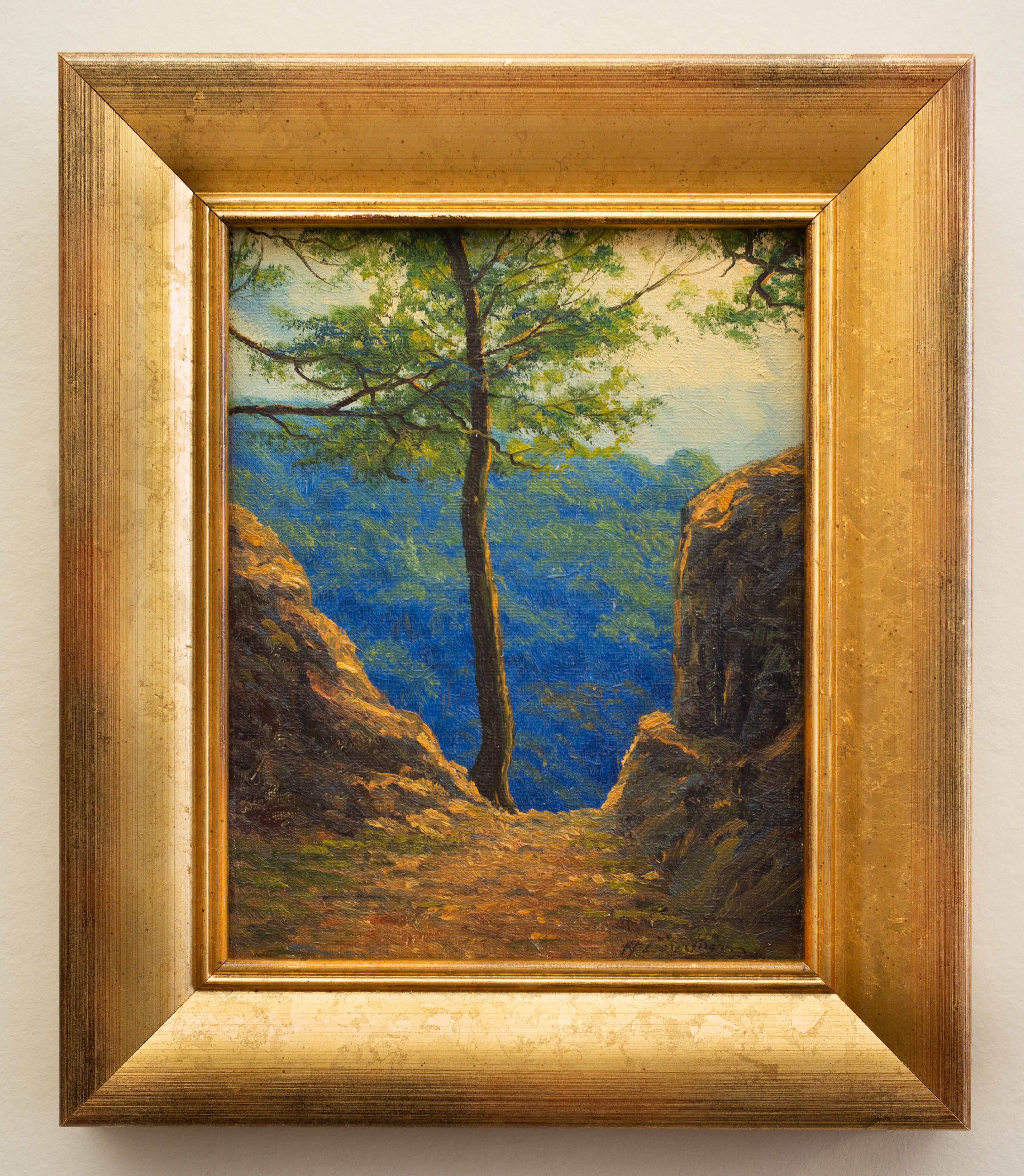 Una hermosa vista al final del camino, c. 1940-50, Pintura al óleo sobre lienzo en venta 2