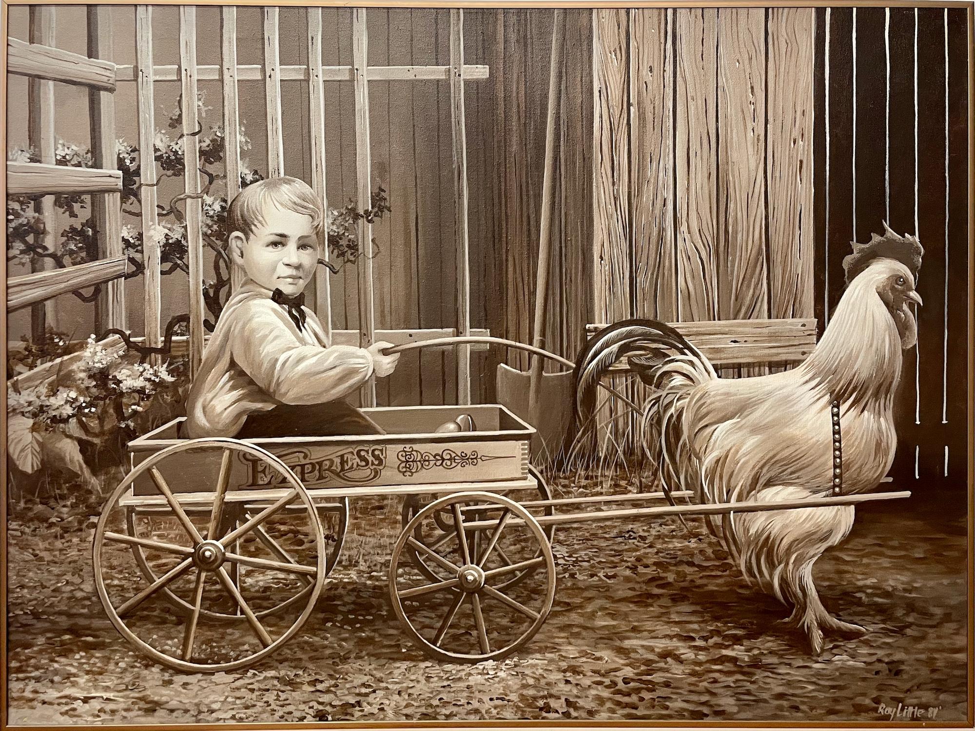 Figurative Painting Unknown - Un garçon et son coq
