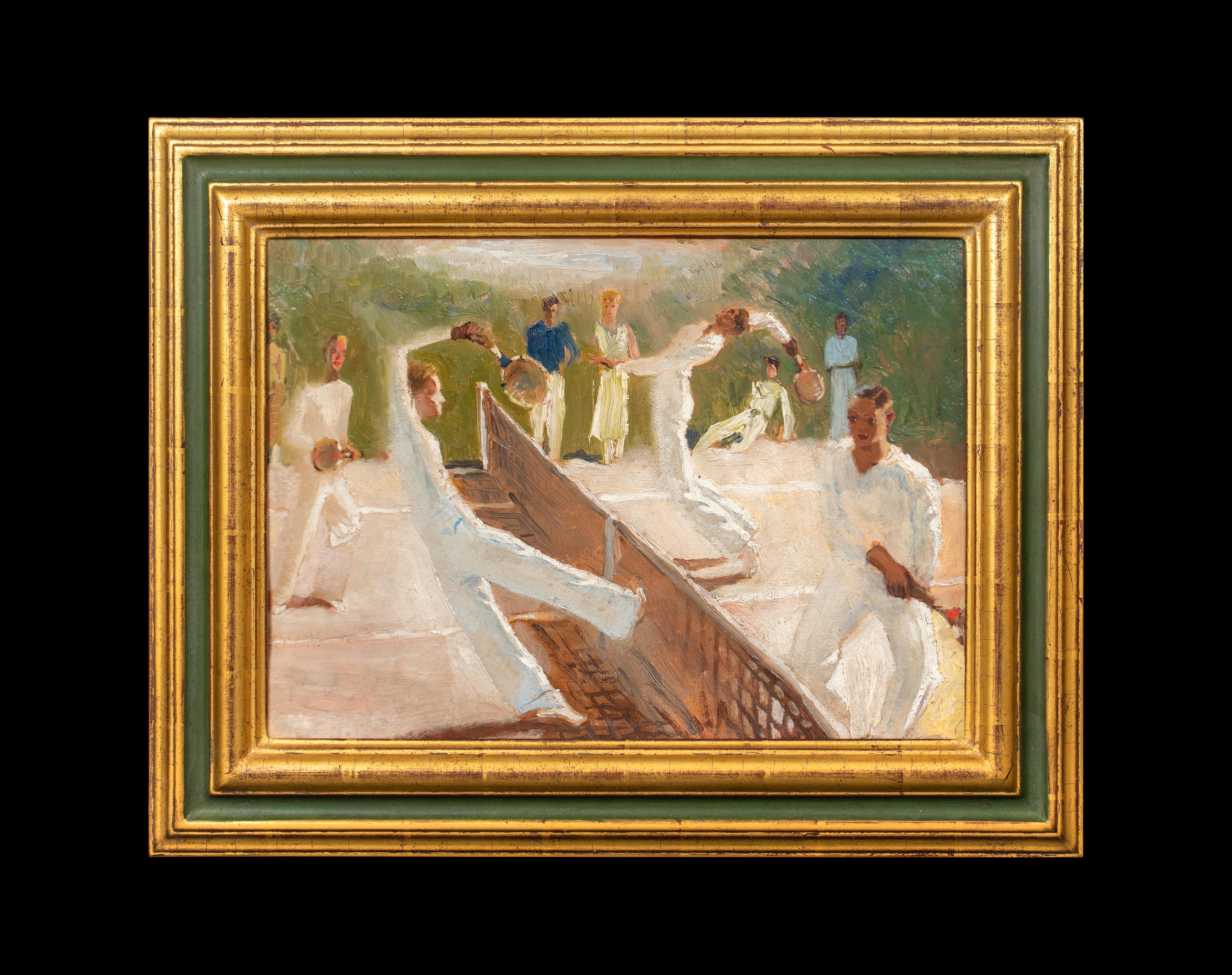 Doppio maschile, Tennis Club, 1930 circa  English School - Painting di Unknown