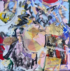 "Being Free" - Colorful Textured Abstract in Black, Pink, and Blue - Mixed Media