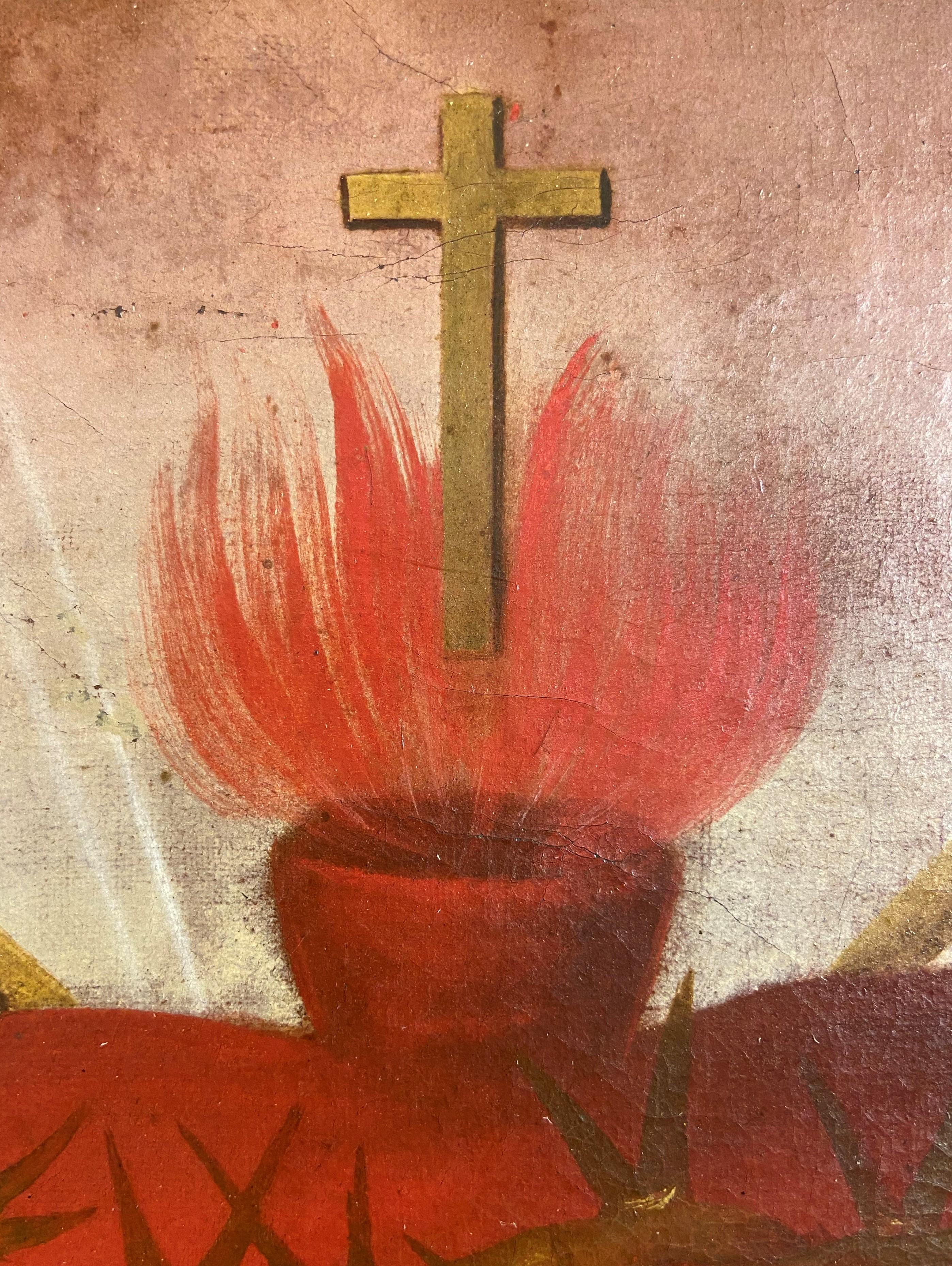 A colonial XVIII century Sacred Heart peruvian oil on canvas 1