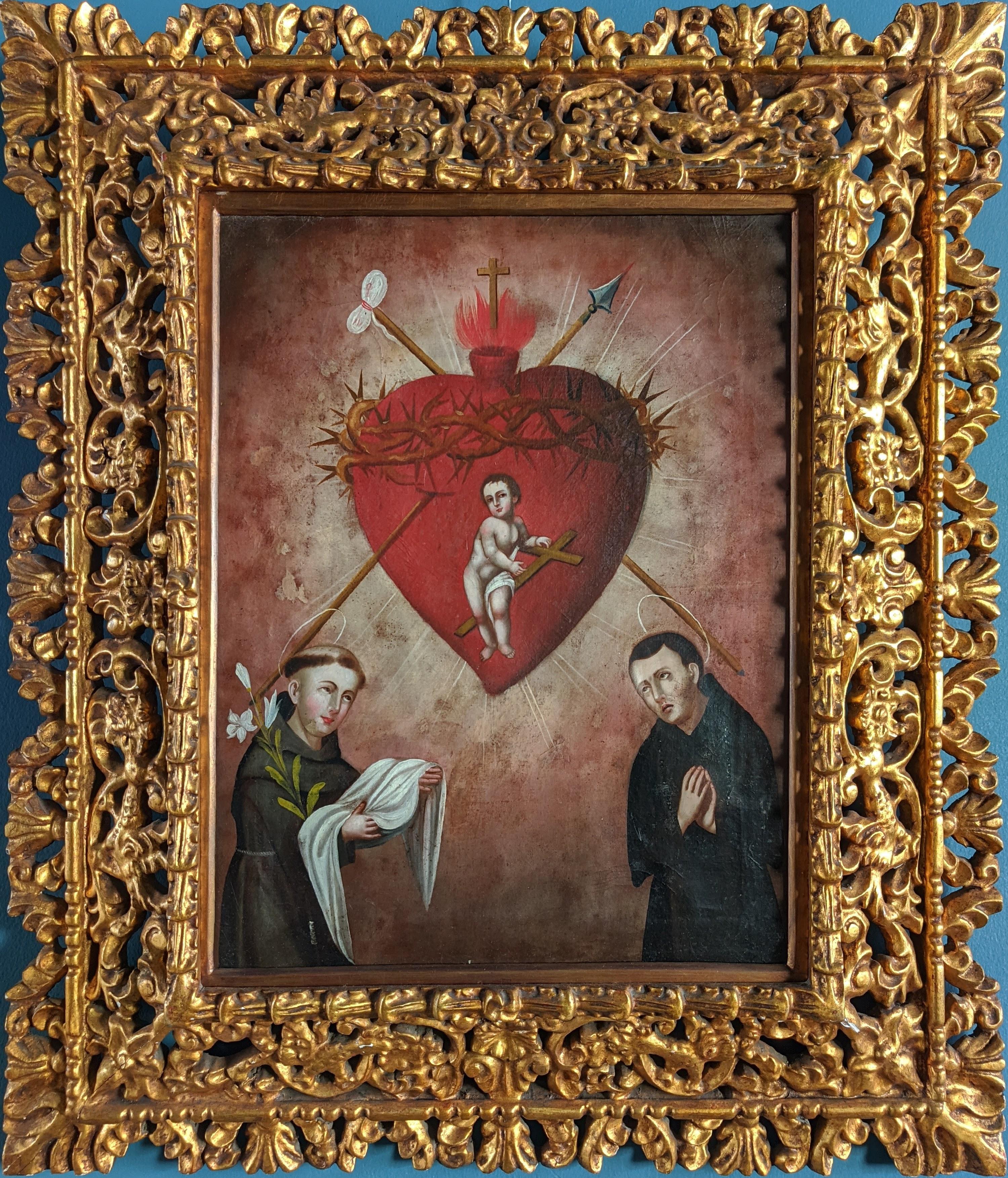 A colonial XVIII century Sacred Heart peruvian oil on canvas