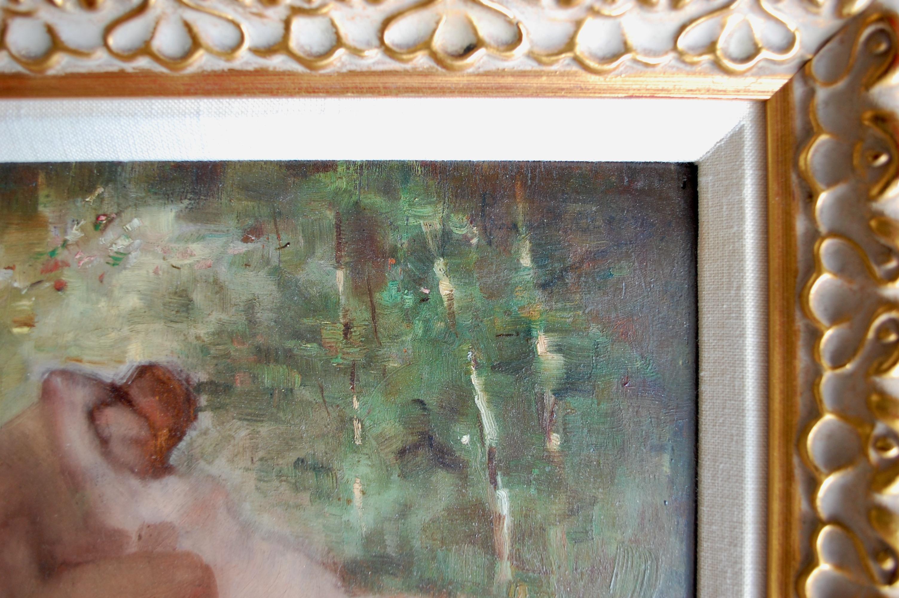 Una pareja abrazando figuras desnudas en el paisaje - Painting Impresionista de Unknown
