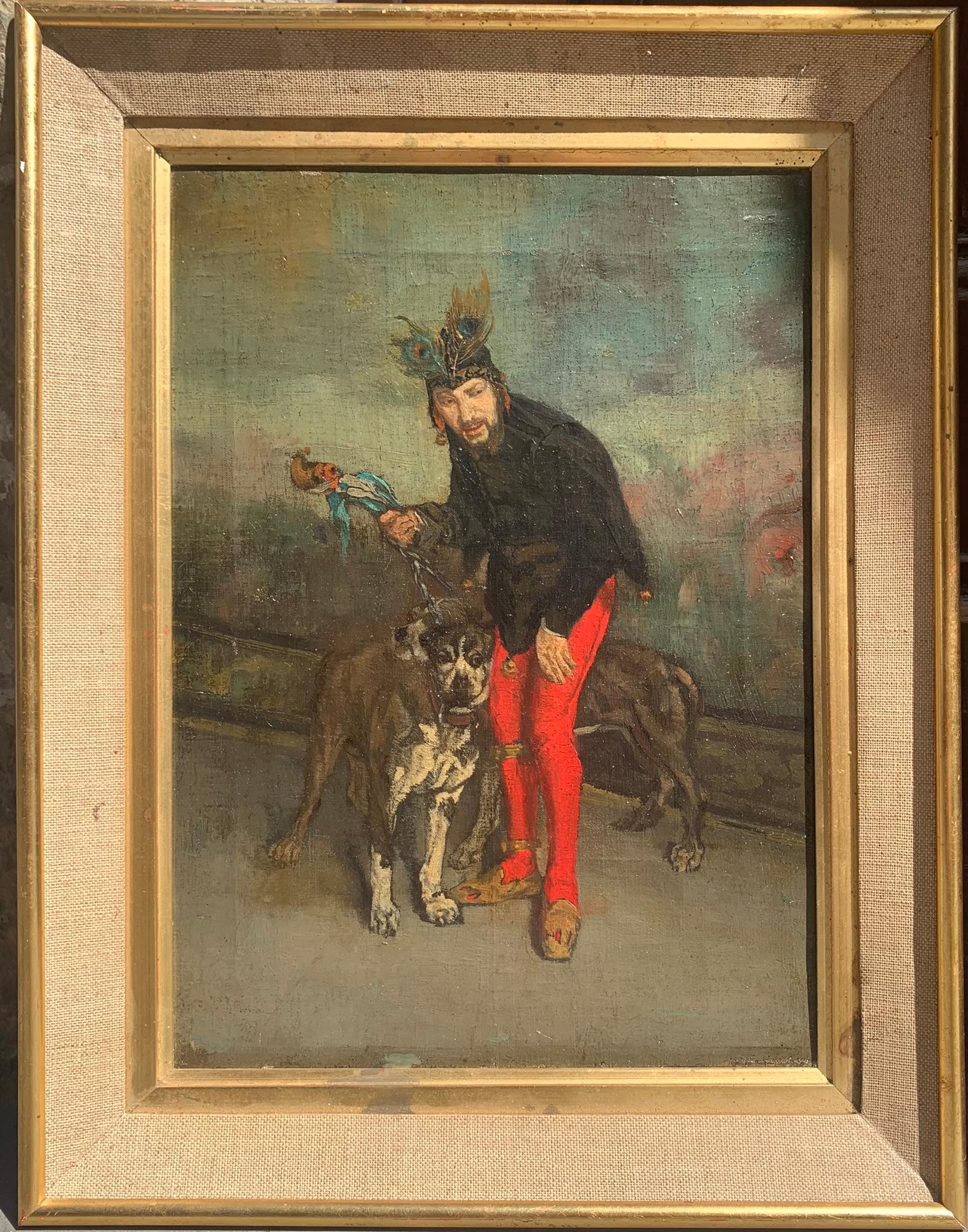 A court jester with dogs. Late 19th century. - Painting by Unknown