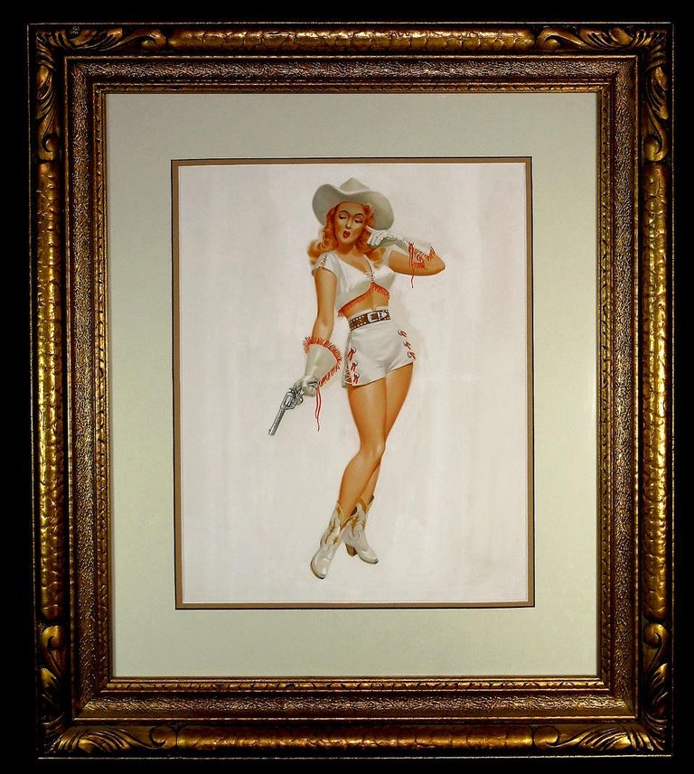 A Cowgirl Shooter - Painting by Unknown