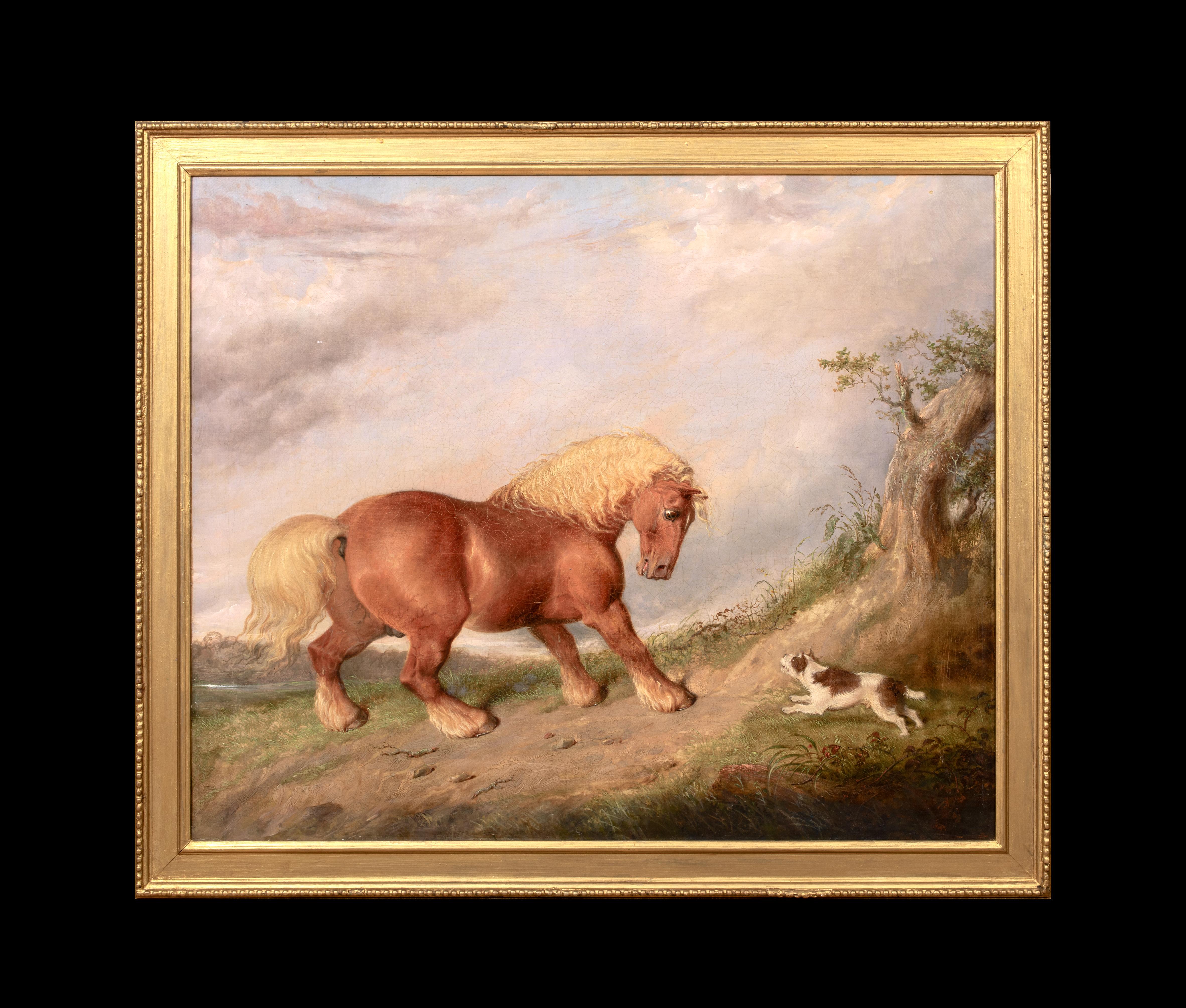 A Curios Encounter, Shire Horse & Terrier, circa 1800  circle Of George STUBBS - Painting by Unknown