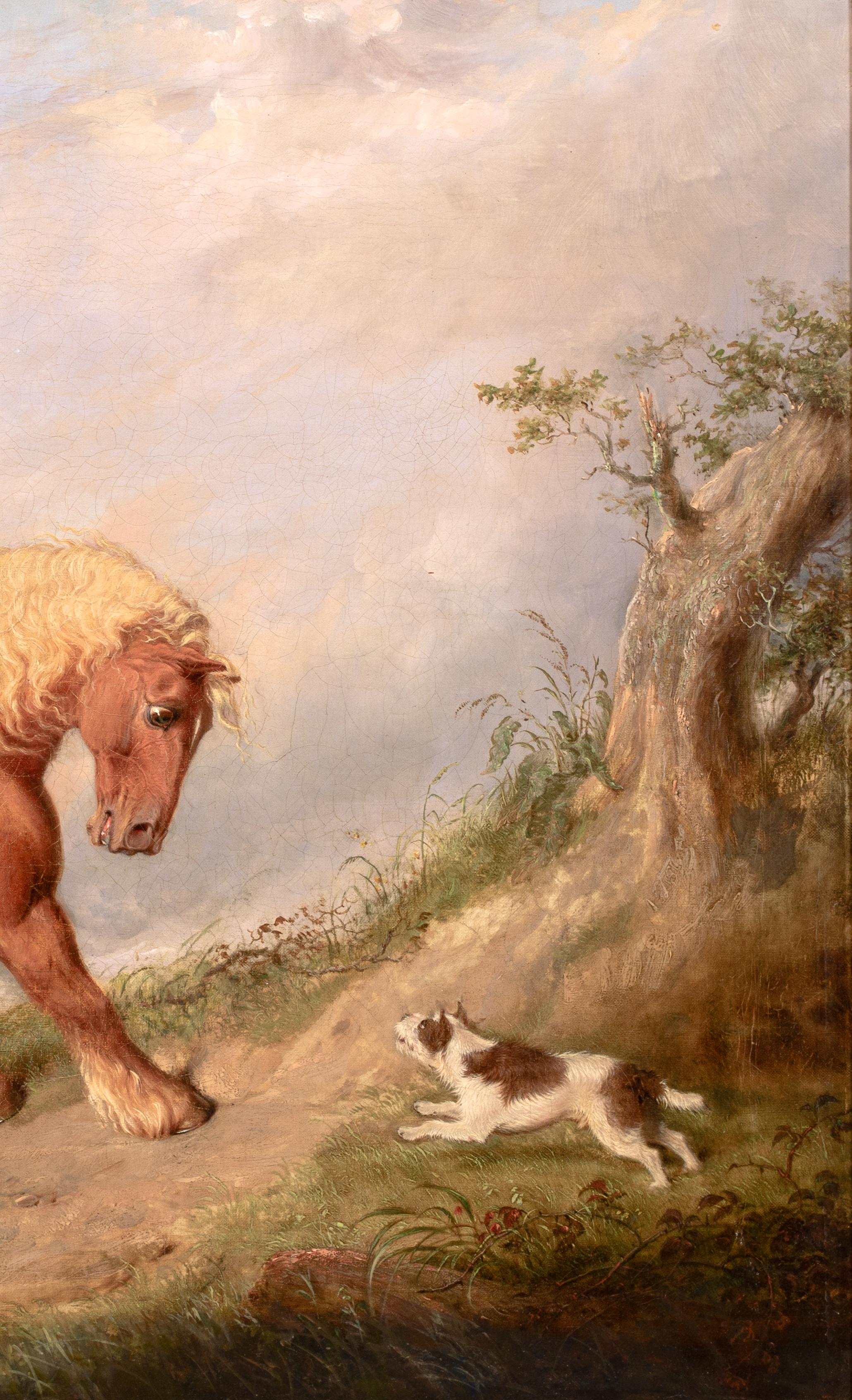 A Curios Encounter, Shire Horse & Terrier, circa 1800  circle Of George STUBBS For Sale 1