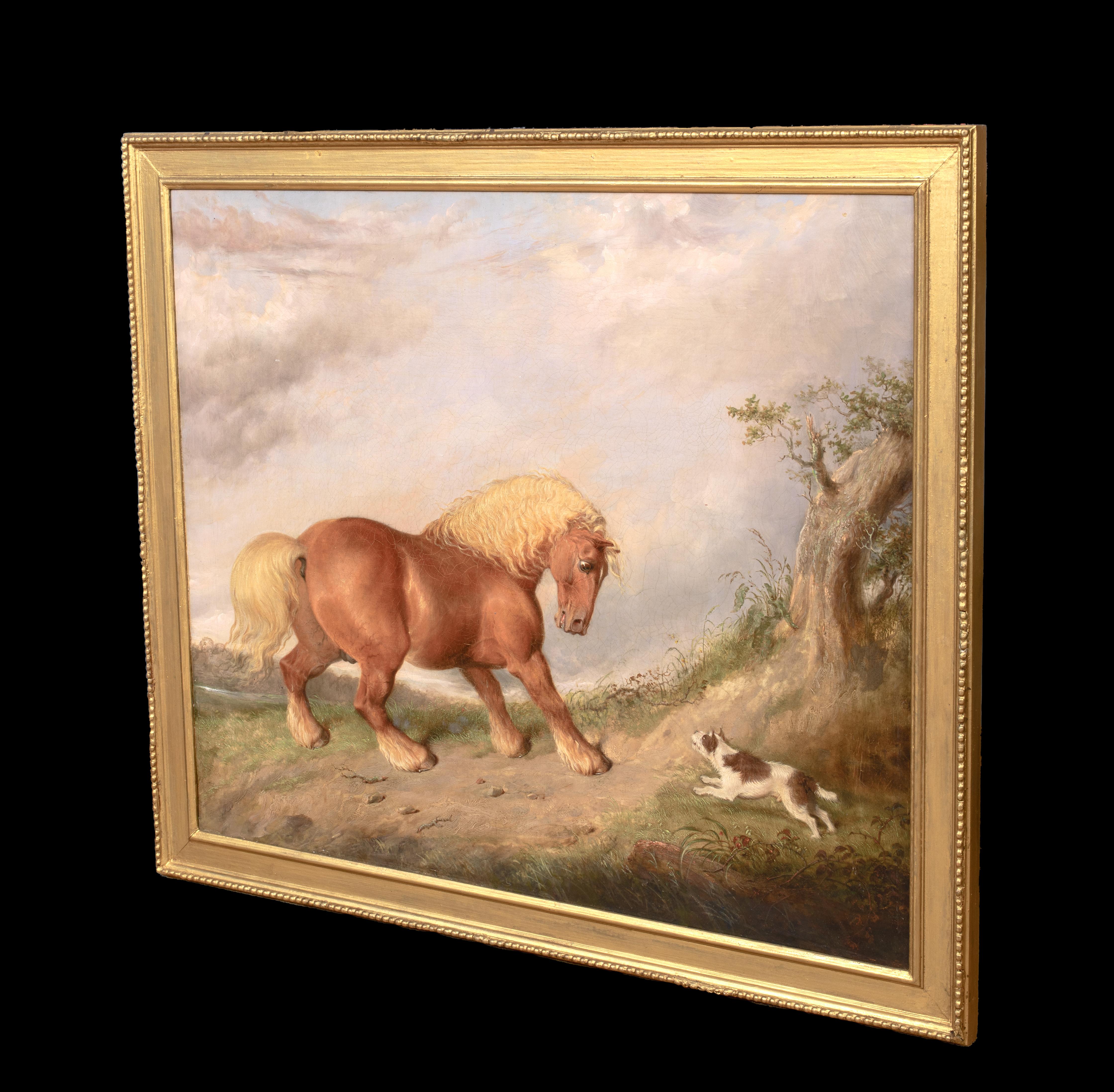 A Curios Encounter, Shire Horse & Terrier, circa 1800  circle Of George STUBBS For Sale 3