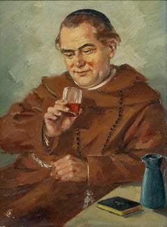 A. Czinzoll - Framed 20th Century Oil, Wine Drinking Monk