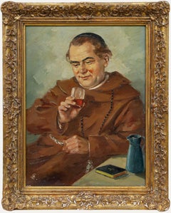 A. Czinzoll - Framed 20th Century Oil, Wine Drinking Monk