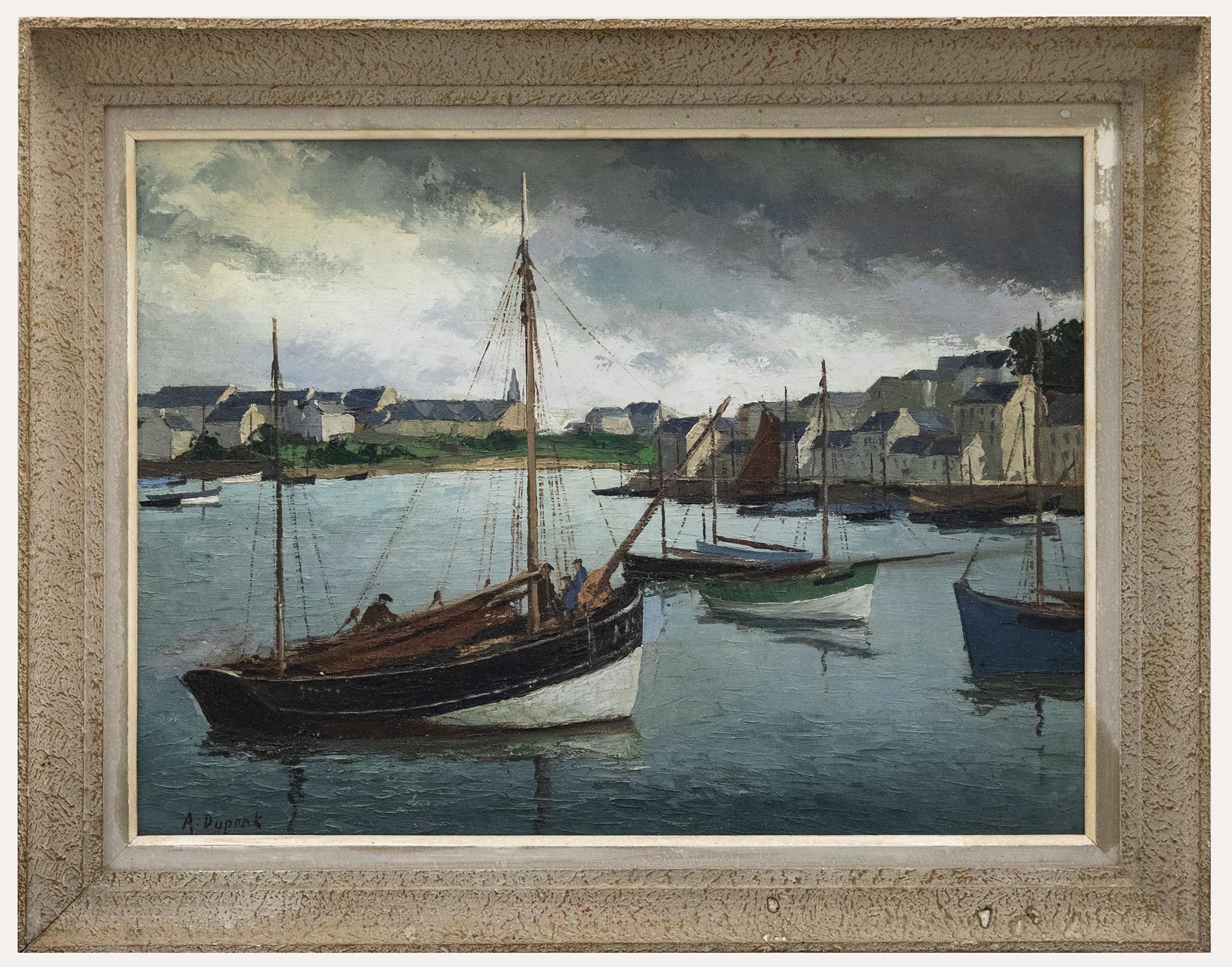 Unknown Figurative Painting - A. Dupont  - Early 20th Century Oil, French Harbour
