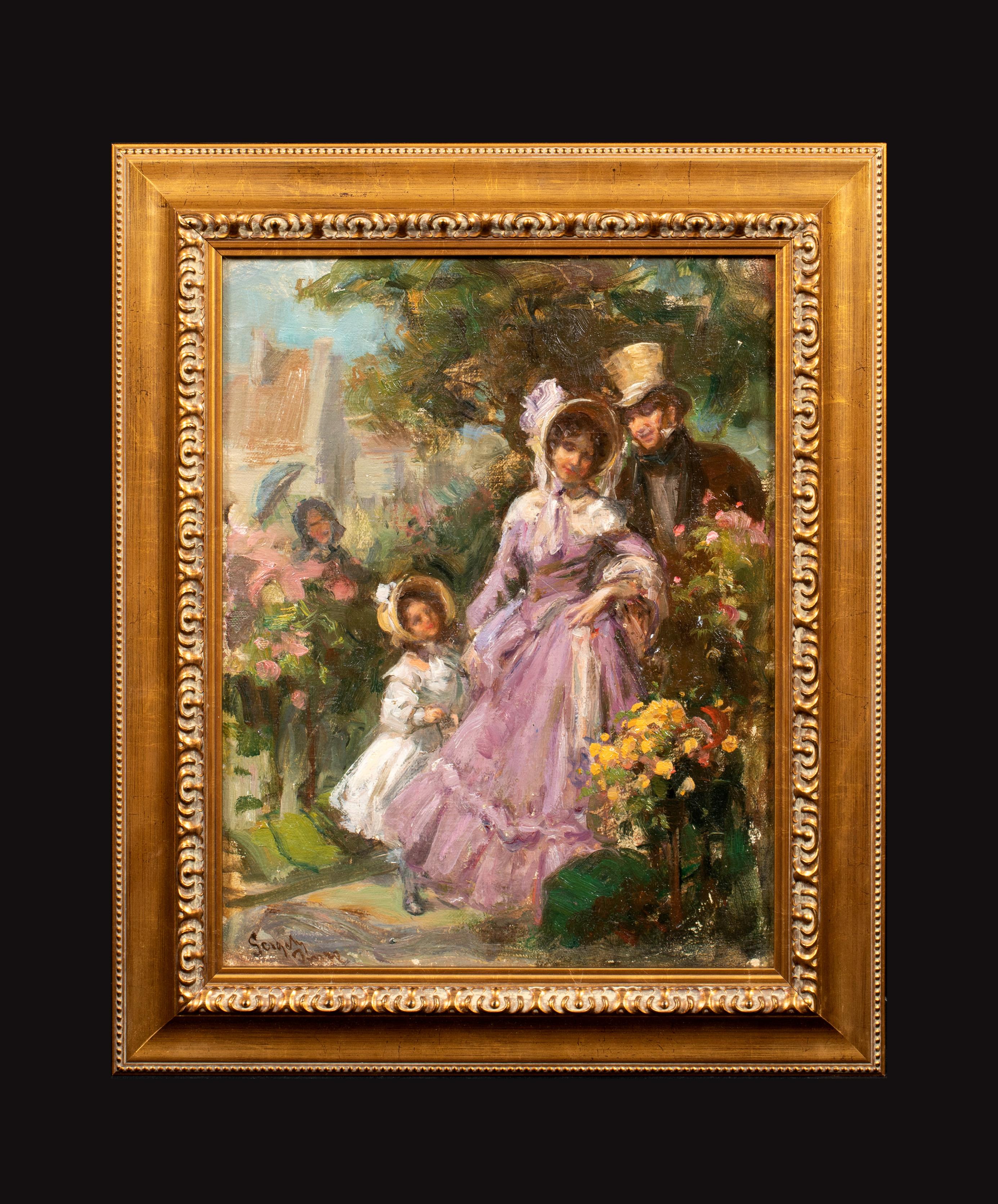 Familienspaziergang, 19. Jahrhundert – Painting von Unknown