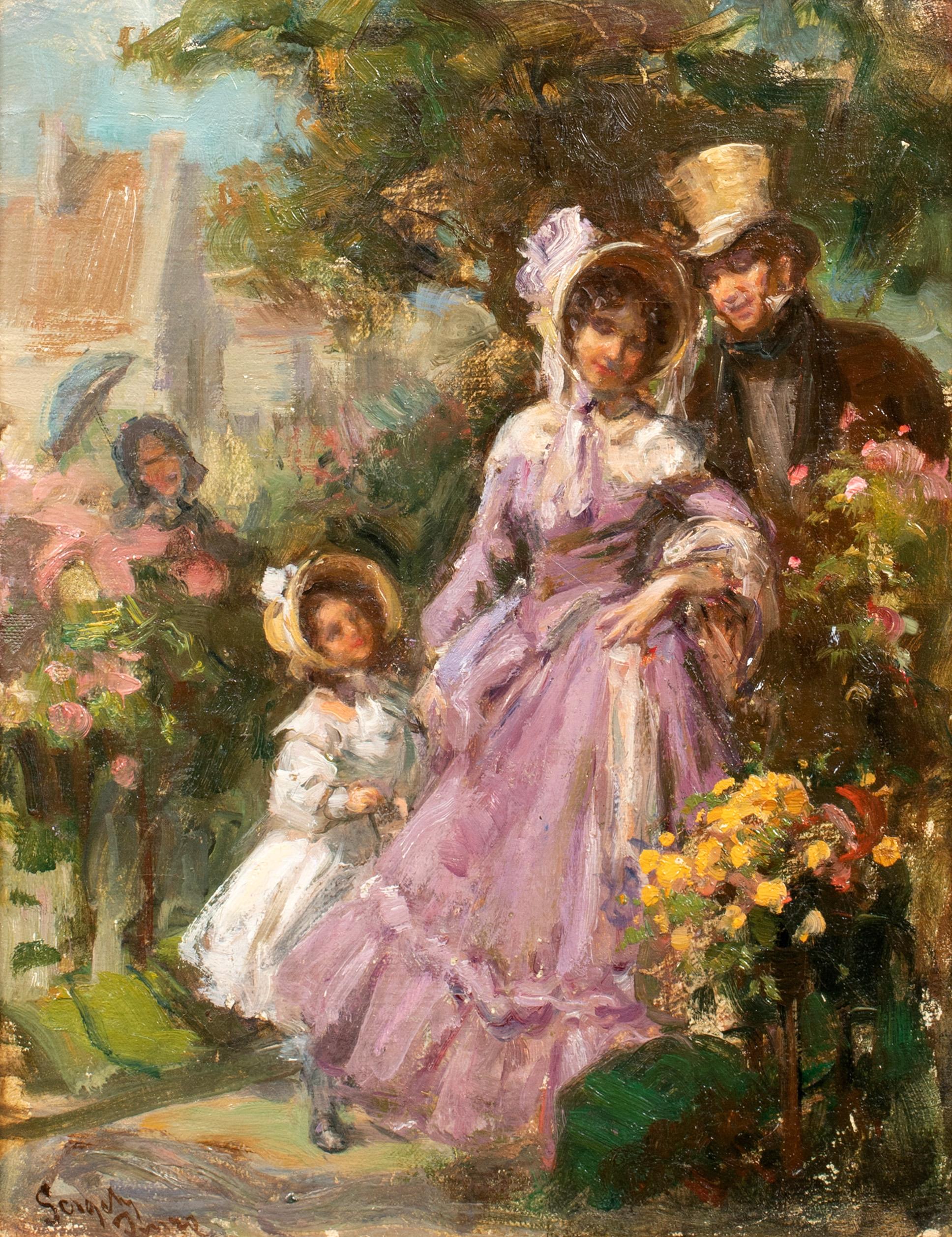Familienspaziergang, 19. Jahrhundert (Braun), Portrait Painting, von Unknown