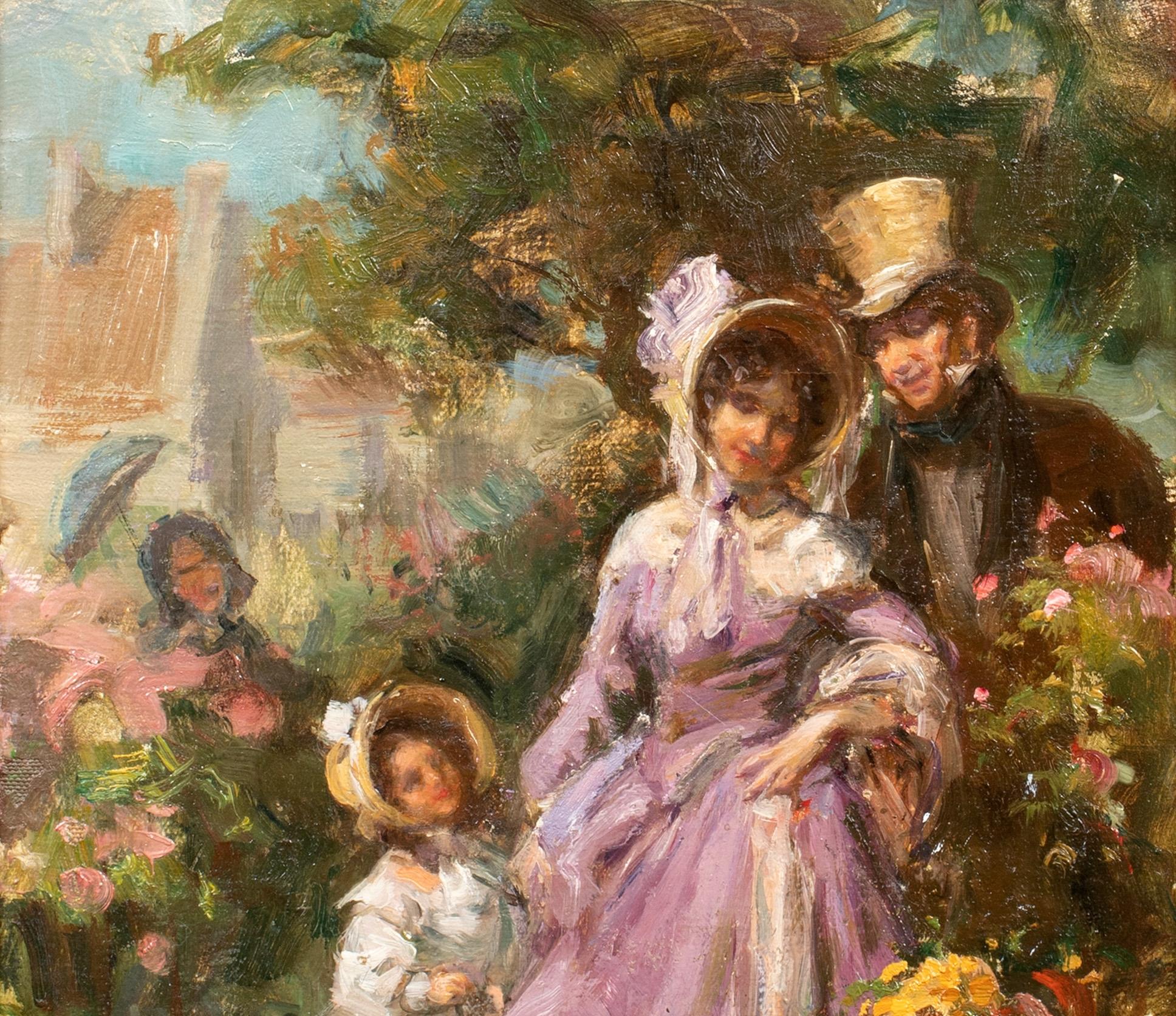 Ein Familienspaziergang, 19. Jahrhundert 

Imre Gergely (1868-1914)

ungarischer Impressionismus aus dem 19. Jahrhundert: Eine Familie spaziert durch einen Sommergarten, Öl auf Leinwand von Imre Gergely. Ausgezeichnete Qualität und Zustand des