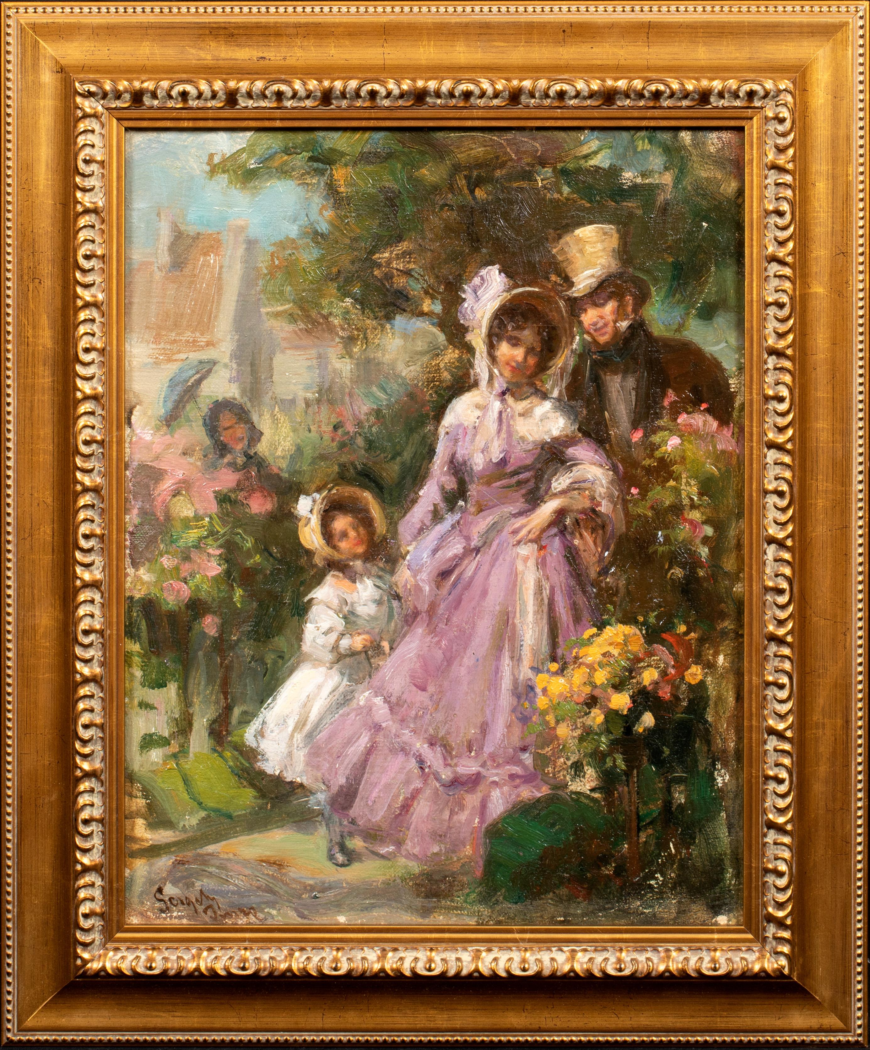Unknown Portrait Painting – Familienspaziergang, 19. Jahrhundert