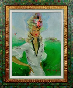 Una giornata alla moda alle corse: raffinatezza parigina degli anni ’50 CIRCA – Dipinto a olio