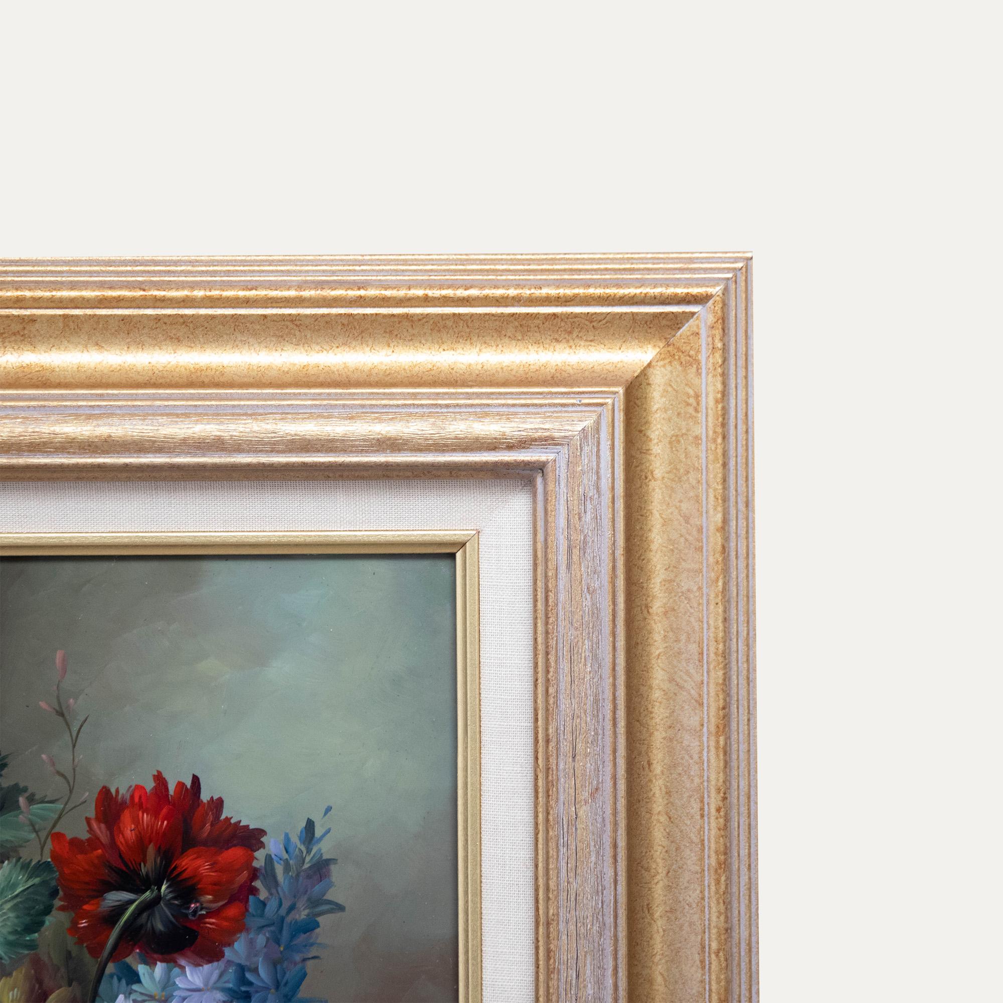 A. Fevre  - Framed 20th Century Oil, Still Life of Peonies & Delphiniums 1