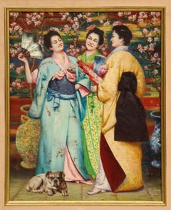 Peinture à l'huile sur toile de « Trois Geishas » (trois geishas) du Japon