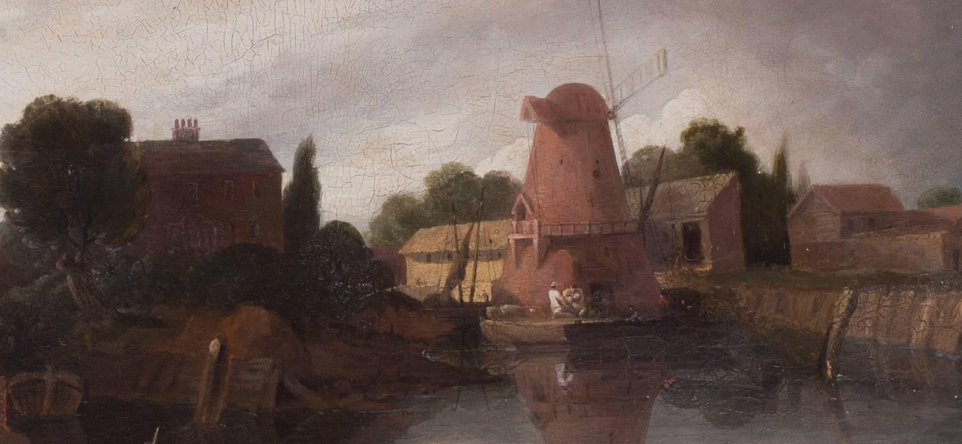 A fisherman before a windmill - Painting by Unknown