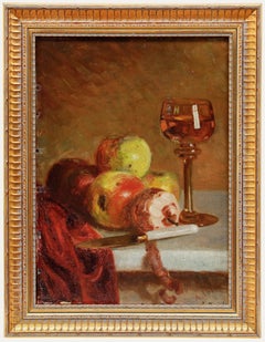 A. Fuhrmann - Framed Early 20th Century Oil, Still Life of Apples & A Wine Glass