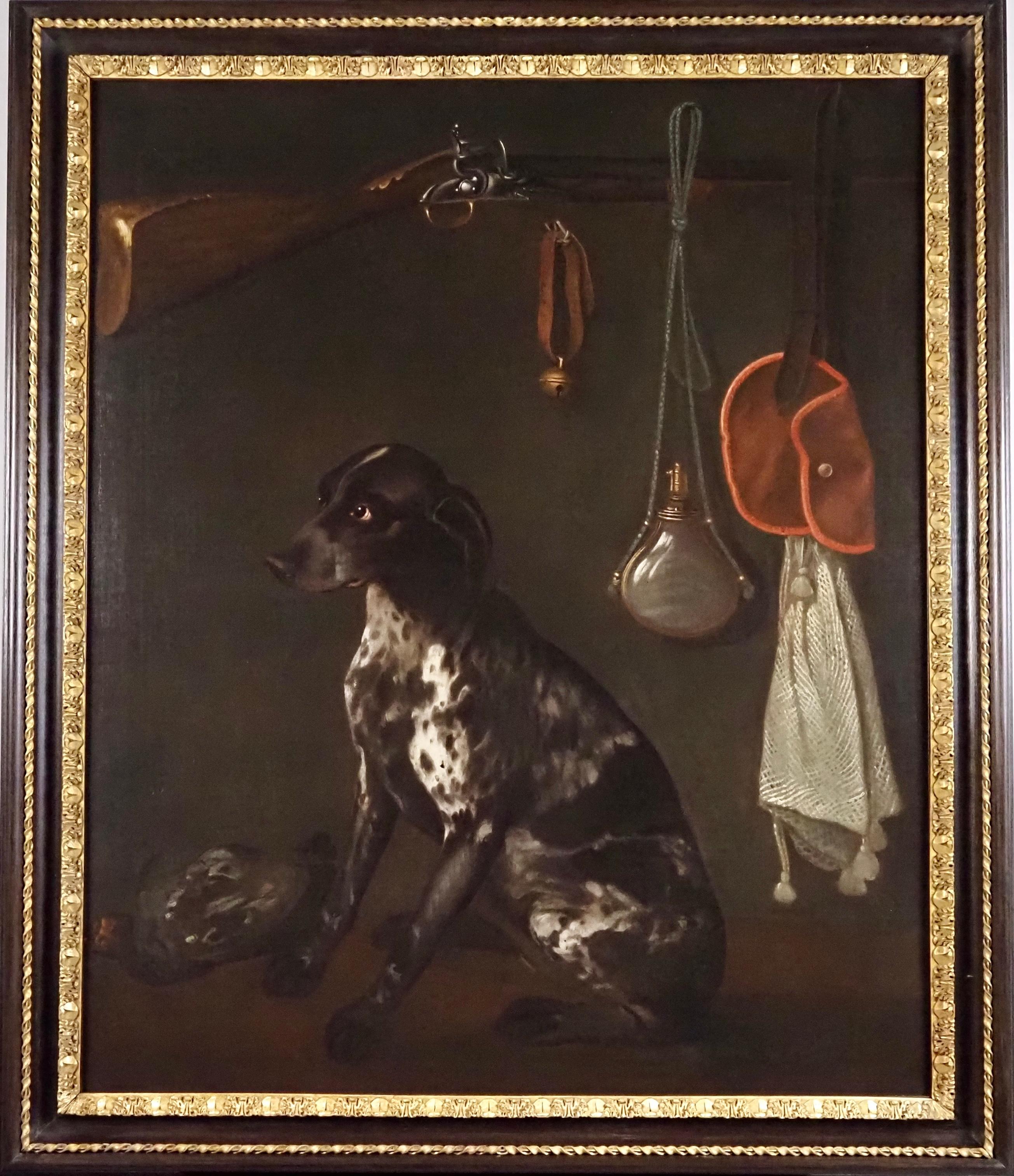 Unknown Still-Life Painting - A German Pointer with hunting Equipment