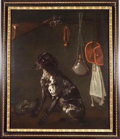 Antique A German Pointer with hunting Equipment