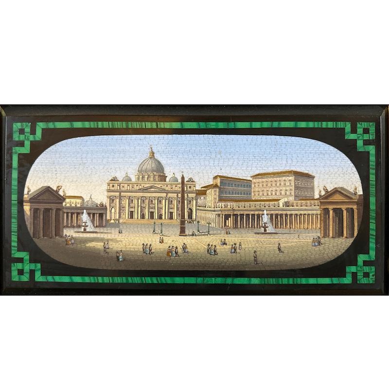 Placca antica italiana in micro mosaico con immagine di 