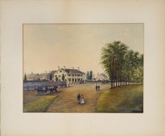 A Governor’s Mansion - Countryside Couple - Original Watercolor on Paper 1860s
