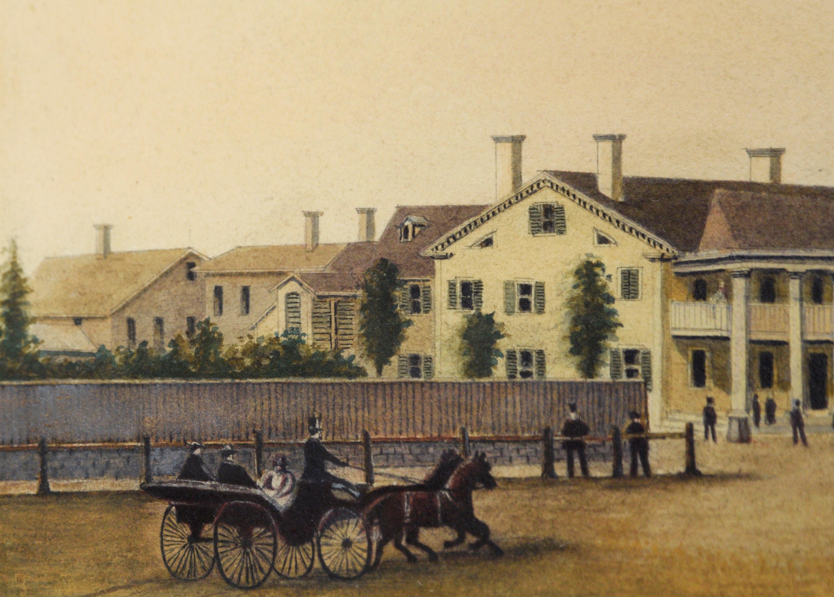A Governor's Mansion - Ehepaar auf dem Lande - Original Aquarell auf Papier 1860er Jahre im Angebot 1