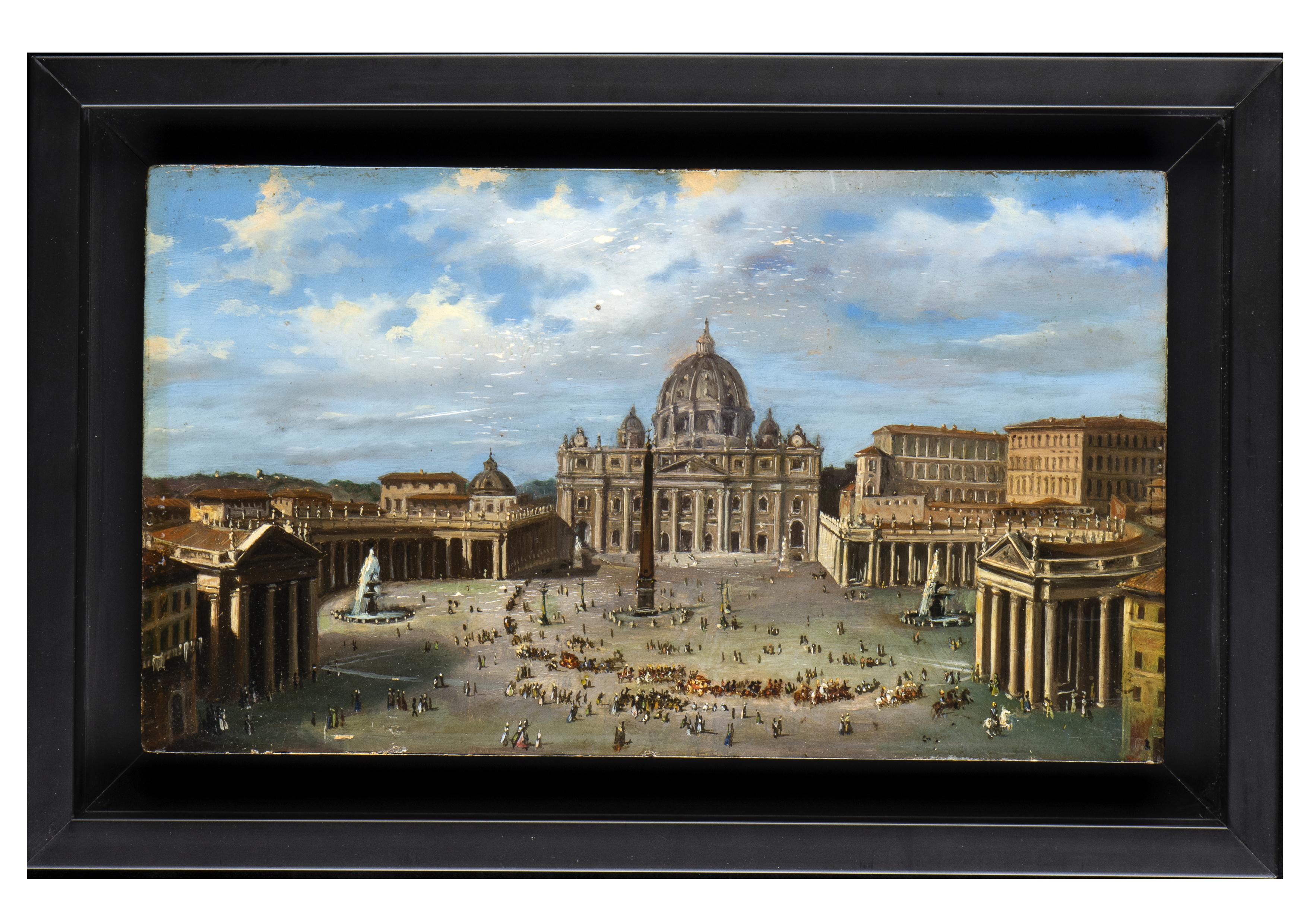 Collection'S 5 dipinti a olio con vedute di Roma del XIX secolo 6