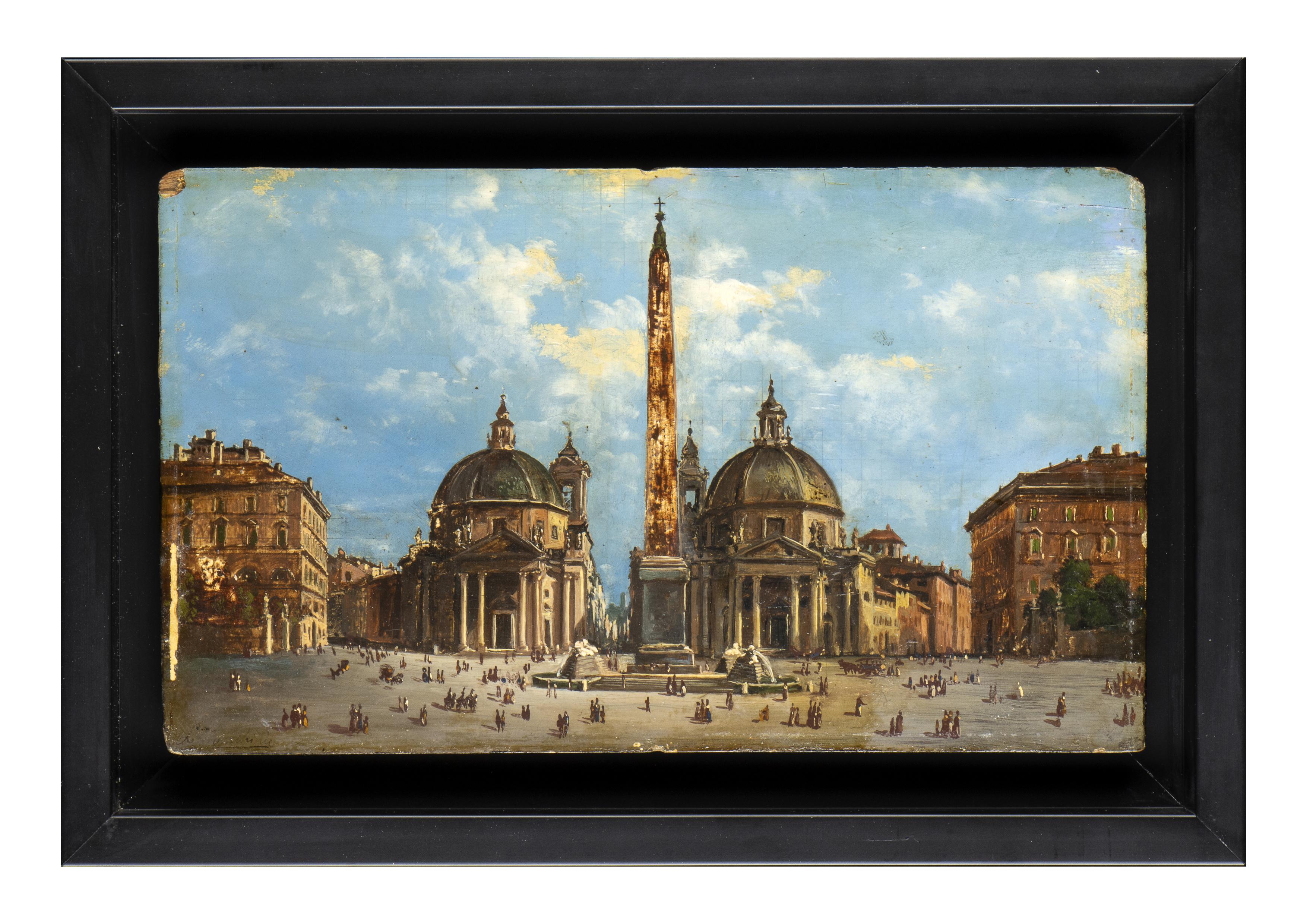 Collection'S 5 dipinti a olio con vedute di Roma del XIX secolo - Painting di Unknown