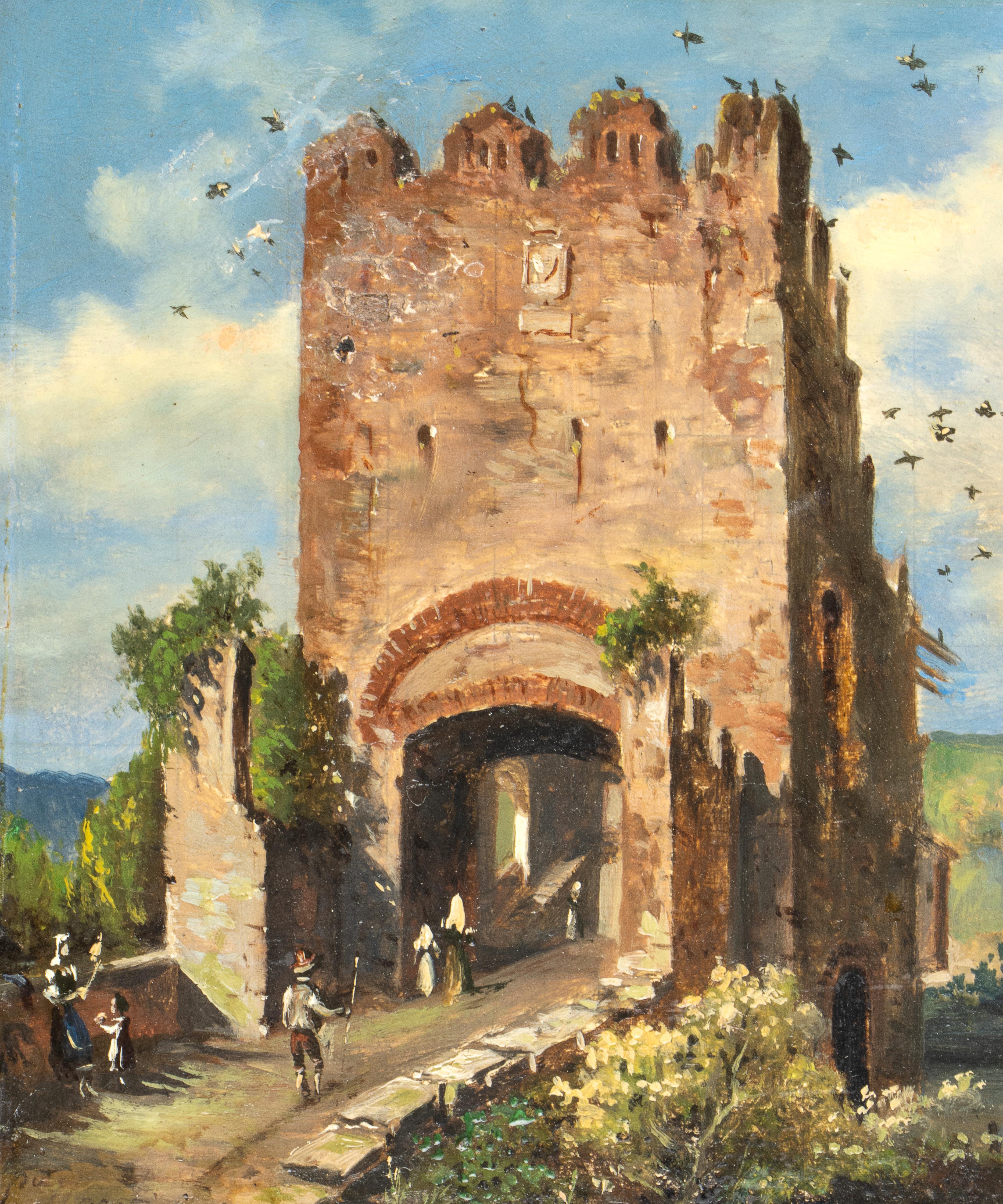 Collection'S 5 dipinti a olio con vedute di Roma del XIX secolo 3