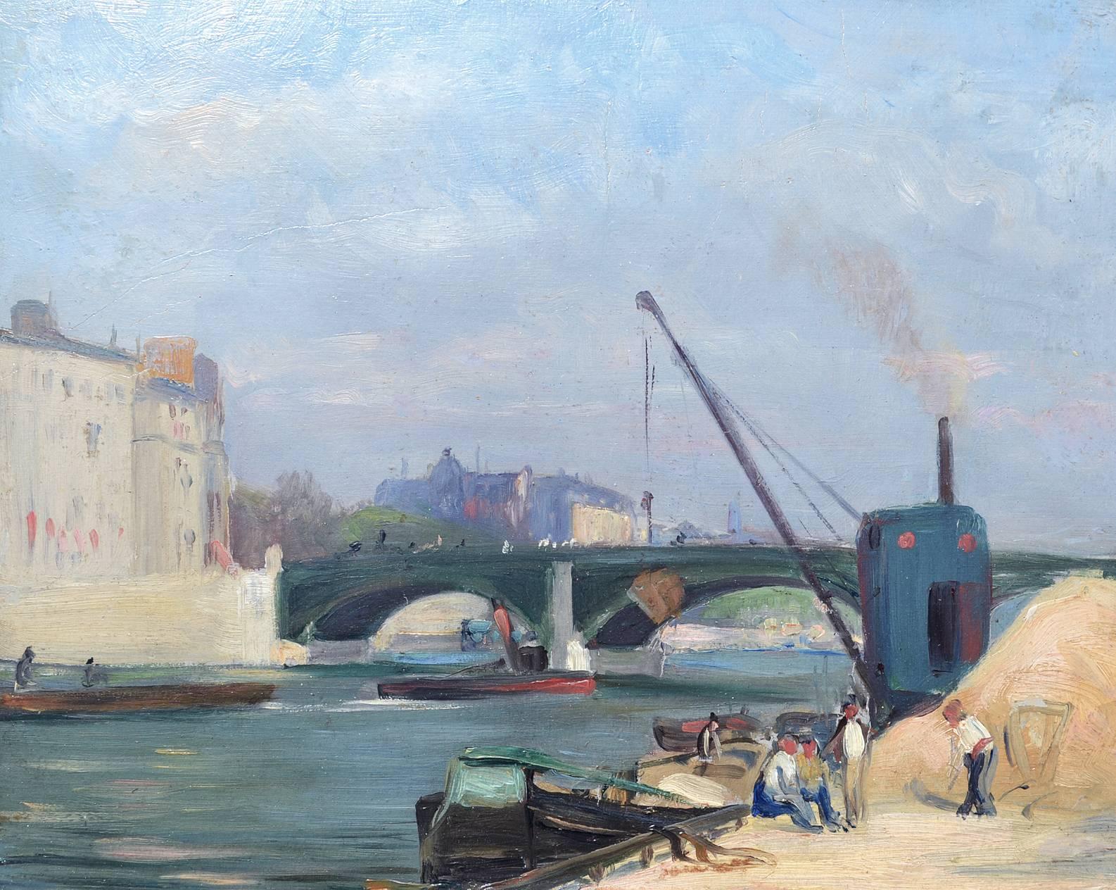 Unknown Landscape Painting - Le Pont de Sully, Paris, French School, Oil Painting