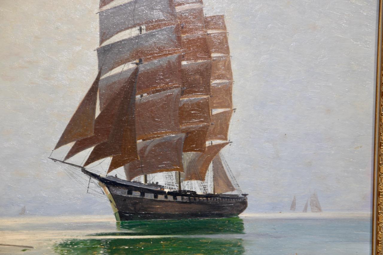 A. Hartmann, Decorative oil painting, fishing boat and sailing ship.  For Sale 2