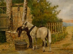 A. Jules - Framed Early 20th Century Oil, Draught Ponies Watering