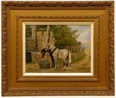 A. Jules - Framed Early 20th Century Oil, Draught Ponies Watering
