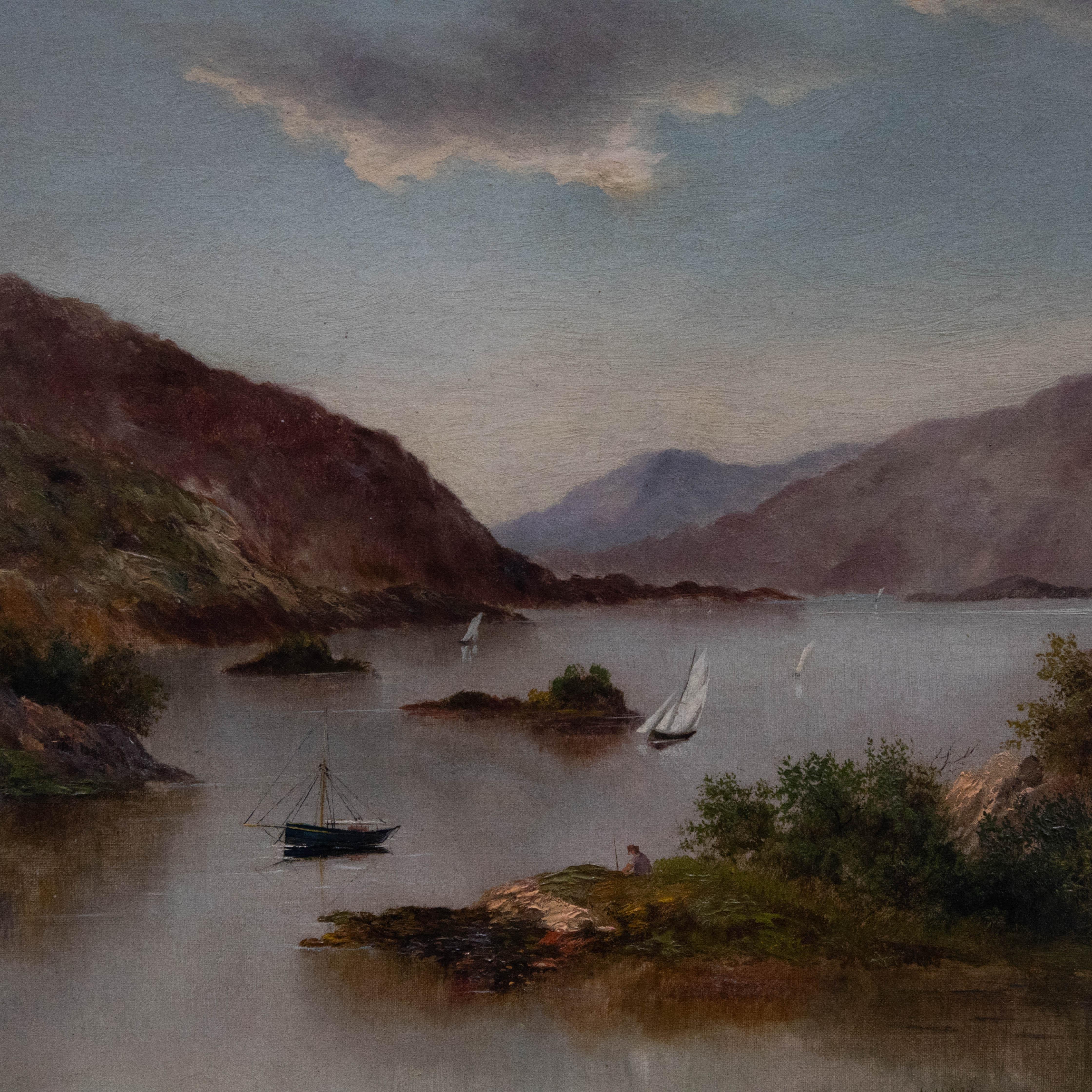 A. Knowles - Olio incorniciato della fine del XIX secolo, Vela sul Loch 1