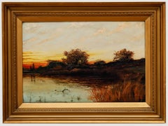 Antique A. L.  - 1916 Oil, Sunset Over The River