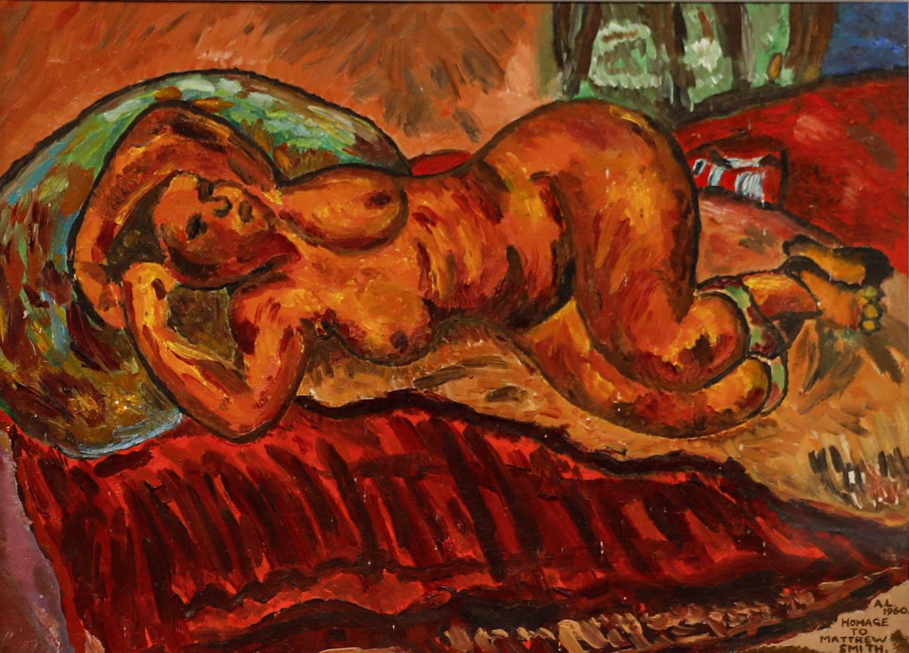 A. L.  - Milieu du XXe siècle Huile, hommage à Matthew Smith - Painting de Unknown