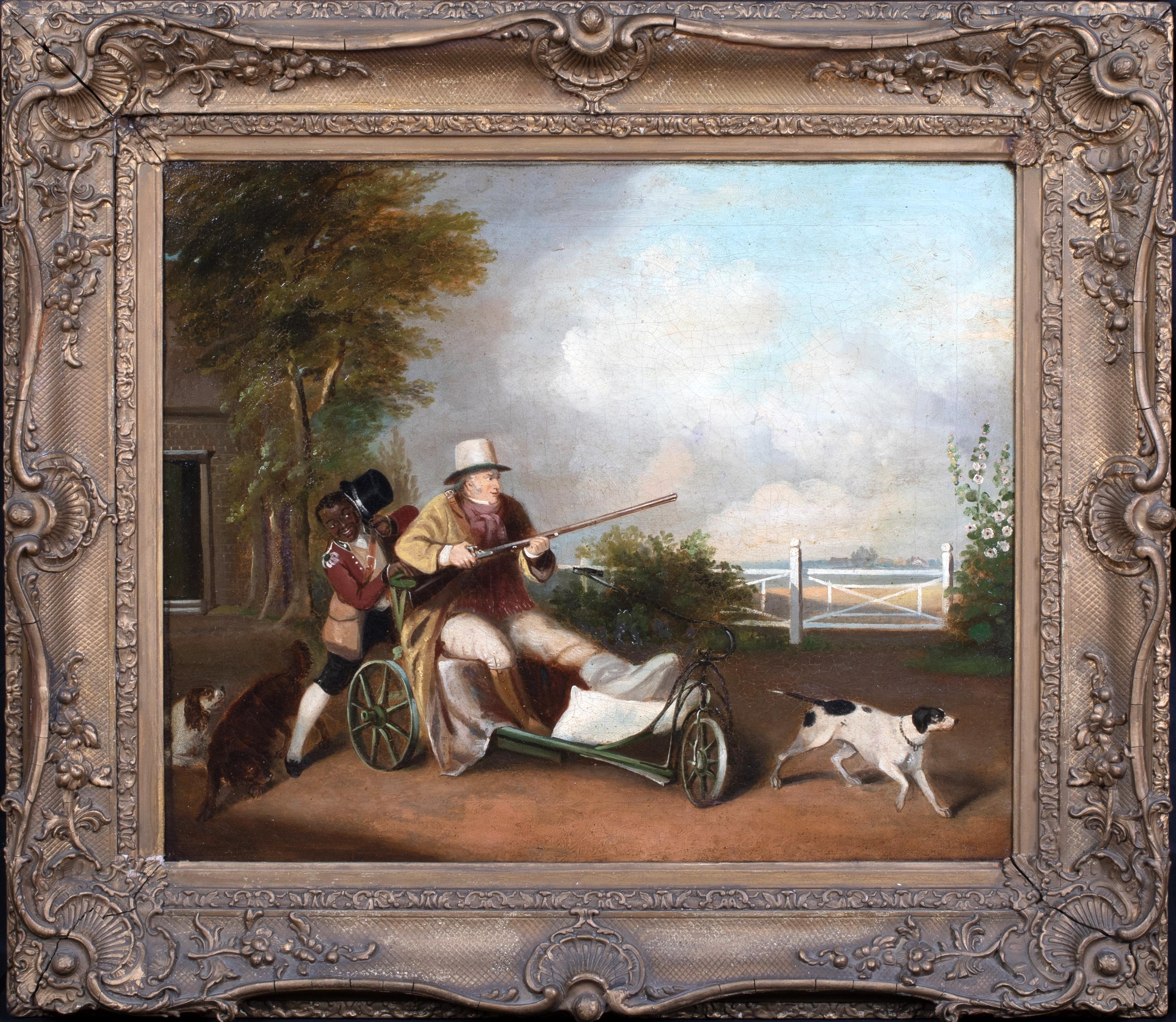 A Landowner, Servant & Dogs - Before the Hunt, 19th Century  - Painting by Unknown