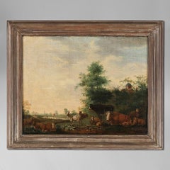 Huile sur toile - Paysage champêtre flamand du début du XVIIIe siècle