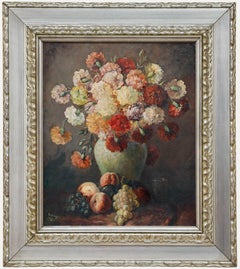 A. Linz - Olio della metà del XX secolo con cornice, Natura morta di dalie