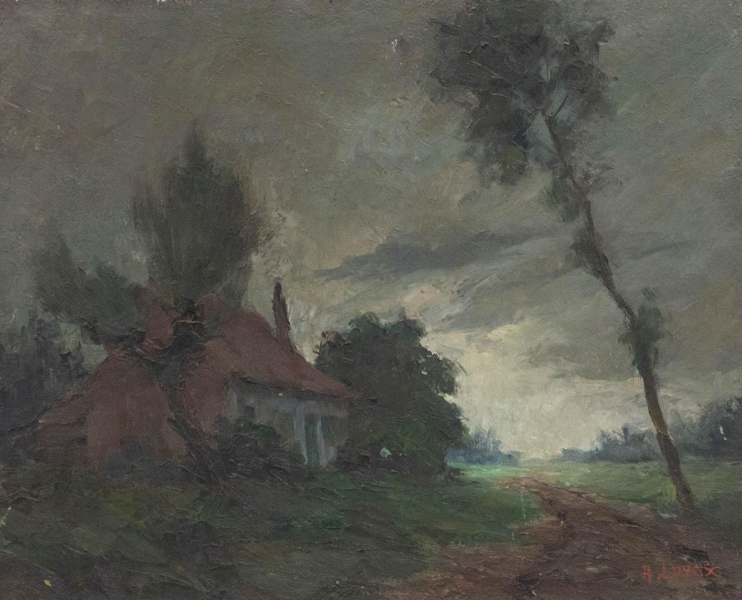 Unknown Landscape Painting – A. Luycx – Niederländische Schule, Mitte des 20. Jahrhunderts, Öl, Thunderclouds