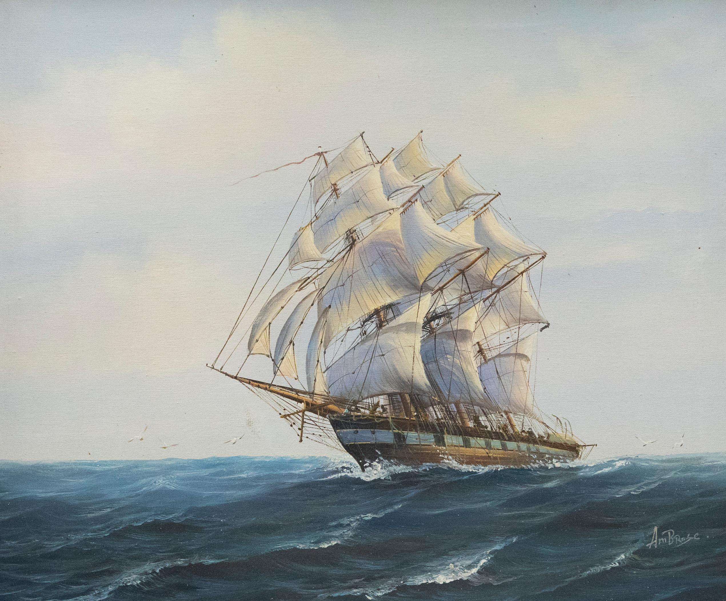 A. M. Bruce - 20th Century Oil, Frigate at Sea - Painting by Unknown