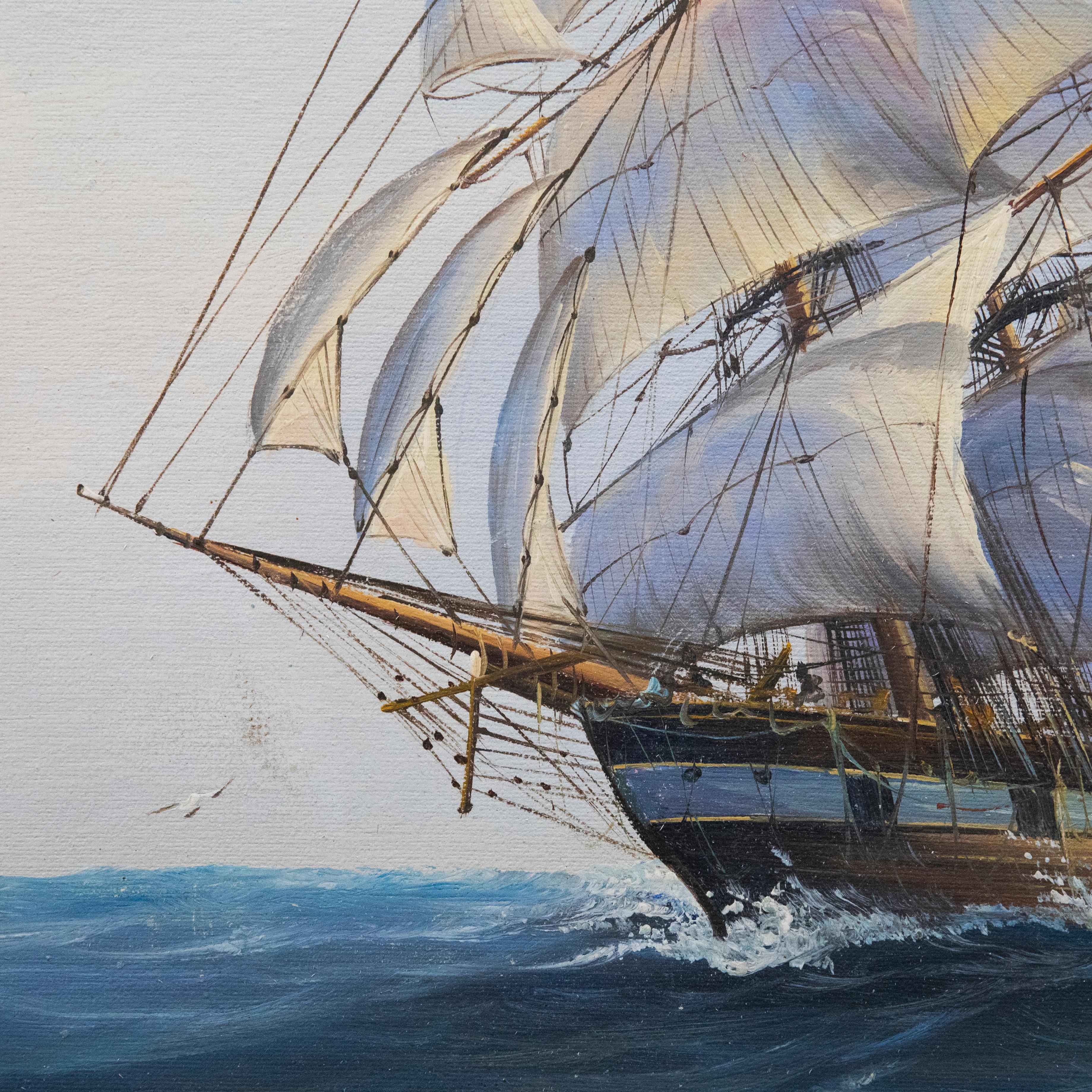 A. M. Bruce - 20th Century Oil, Frigate at Sea For Sale 1