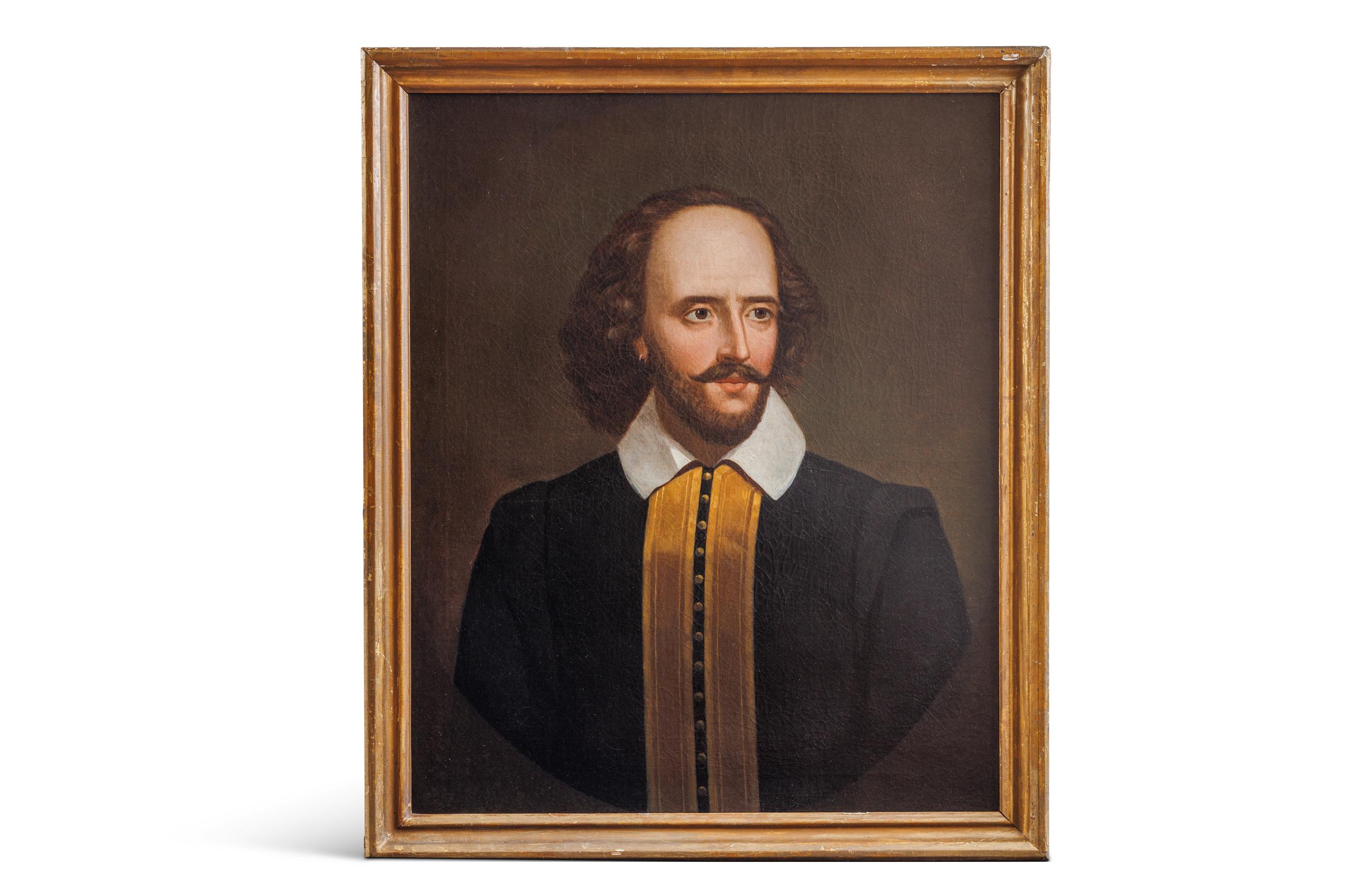 A Magnificent and Rare Portrait Painting of William Shakespeare, circa 1870, Possibly English 

Oil on canvas, apparently unsigned.

Step into the timeless allure of artistic heritage with this magnificent and rare portrait painting of William