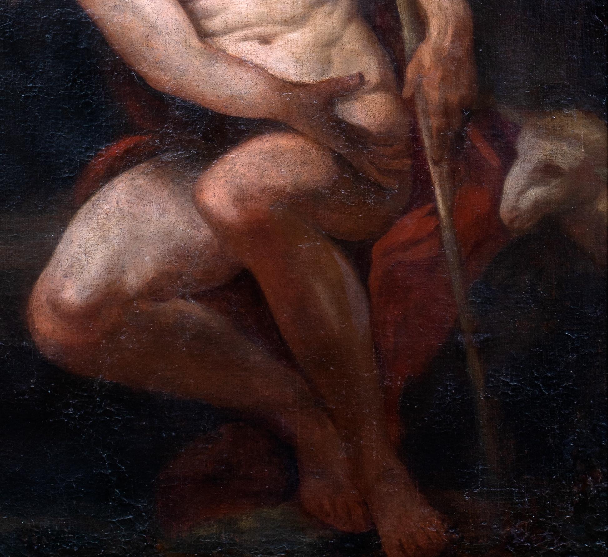 A Male Model As St John In The Wilderness, 17th Century  - Black Portrait Painting by Unknown